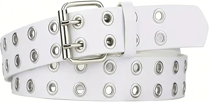 Men's & Women Double Prong PU Leather Work Belts Man's &Women PU Leather Double Punk Belt Buckle for Jeans Pants Waistband