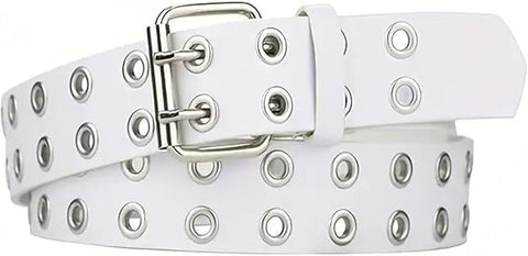 Men's & Women Double Prong PU Leather Work Belts Man's &Women PU Leather Double Punk Belt Buckle for Jeans Pants Waistband