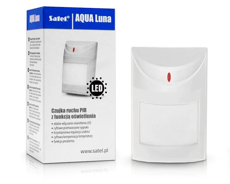 Satel AQUA Luna Digital PIR Motion Detector with LED Emergency Lighting, Dual Element Sensor, Temperature Compensation, Remote Control