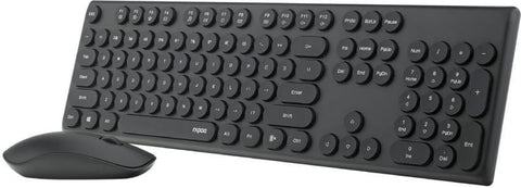 RAPOO X260S Wireless Optical Mouse & Keyboard - 2.4G Connection, 10M Range, Spill-Resistant, Retro Style Round Key Cap, 1000DPI - Black