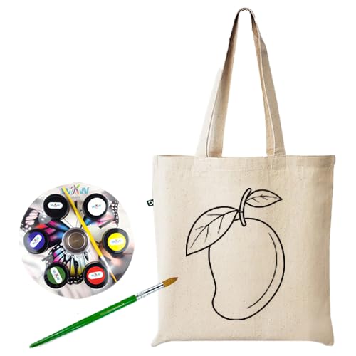 DIY Canvas Tote Bag with Mango Print, Fabric Painting Kit, Includes Colours and Brush