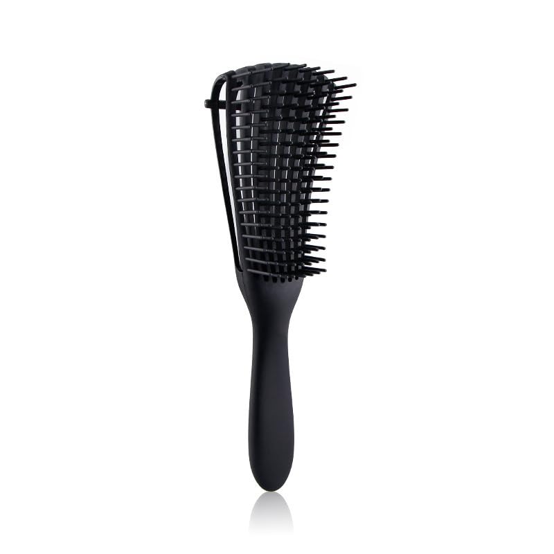 Nopatia Professional Detangling Brush for Curly and Curly Hair, 8 Rows Flexible Painless Detangling Brush for Wet and Dry Hair, Scalp Massage, Ergonomic and Fashionable Design (Black)