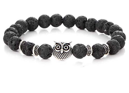 Nature Stone Bracelets Black Volcanic Agate Stone Alloy Silver Color Yoga Bracelets