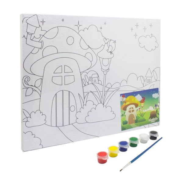 Keep Smiling Canvas Painting Set With Paint Brush & 6 Watercolor For Kids, 30 x25 cm - White Black - 520