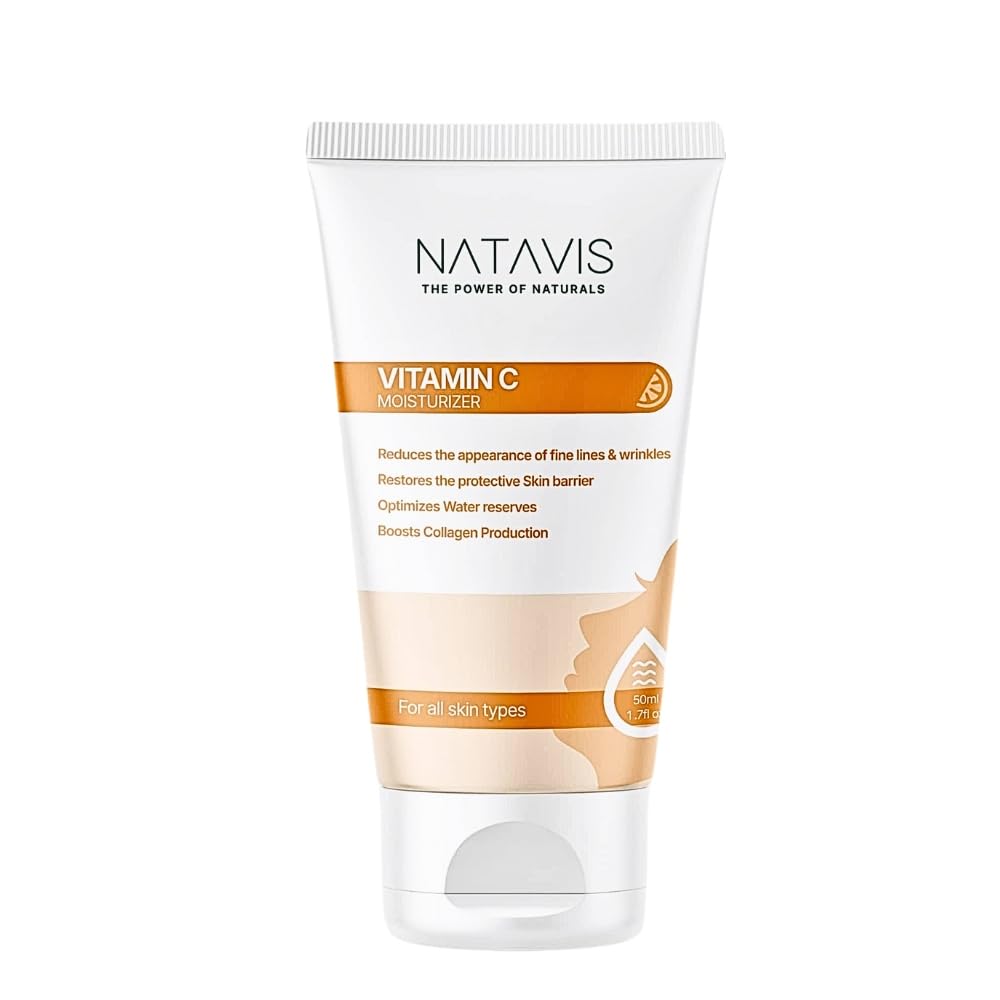Natavis Vitamin C Moisturizer 50 ML – With Hyaluronic Acid - Panthenol - Green Tea and Rosemary – Aquaxyl - Anti-Aging Properties – Deep Hydration - Antioxidant