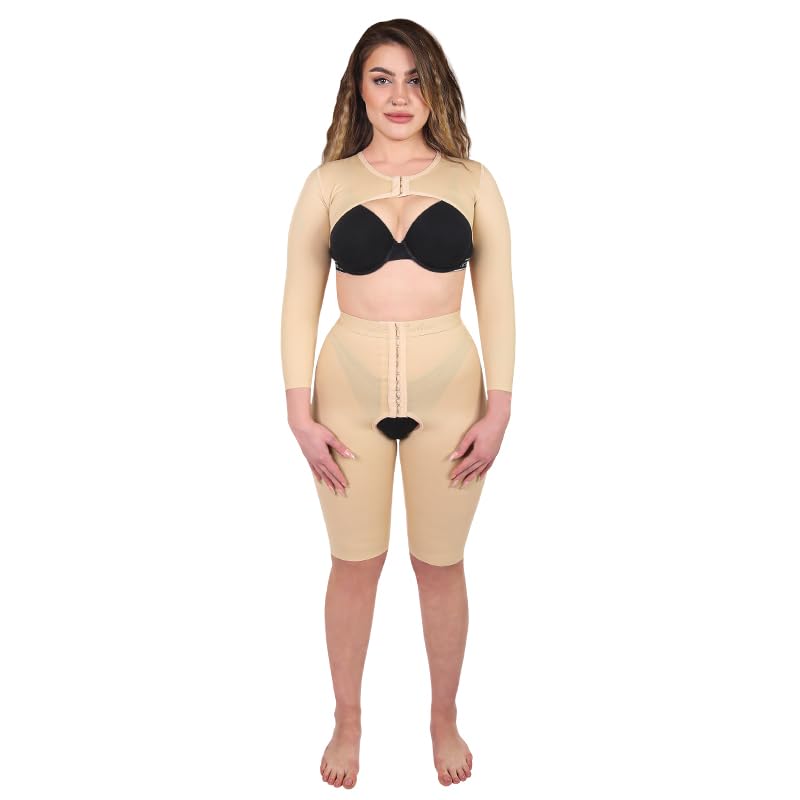 Women Full Body Shaper Long Sleeve Post-Operative Shapewear Body Shaper Abdomen Arms,Comfortable Medical Material,Beige,S