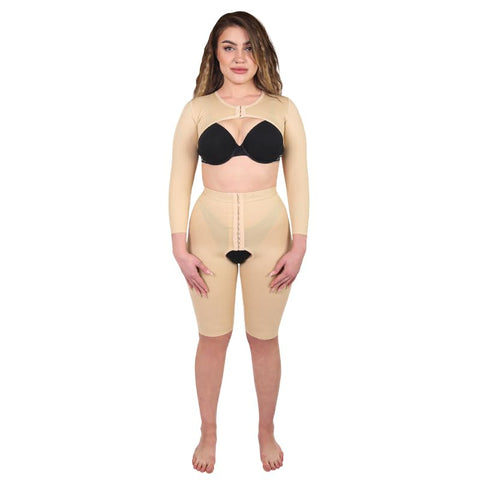 Women Full Body Shaper Long Sleeve Post-Operative Shapewear Body Shaper Abdomen Arms,Comfortable Medical Material,Beige,Size XL