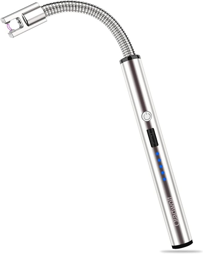 Electric Arc Lighter with LED Display and Safety Switch, Windproof Flameless Lighter for BBQ, Candles, Grill, Gas Stove, Kitchen, Camping, Fireworks (Multicolor) (Silver)