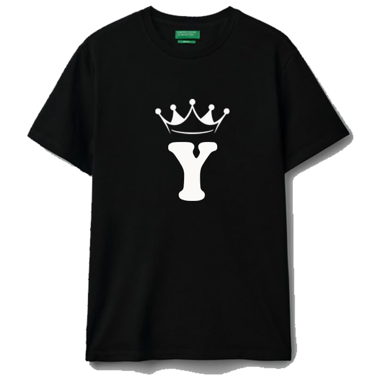Black cotton t-shirt Crown Letter Y Graphic Casual Wear size (XL)