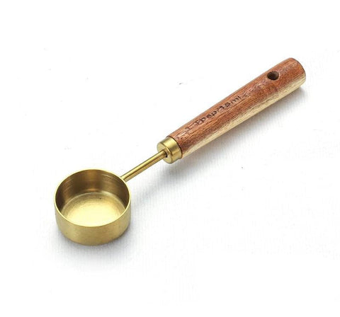 Generic Measuring Spoon (15ml, 0.5 ounces, 10 grams) - Stainless Steel, Copper, Wood - Mix Color - 1 Count - FOOD_SCOOP - Dishwasher Safe