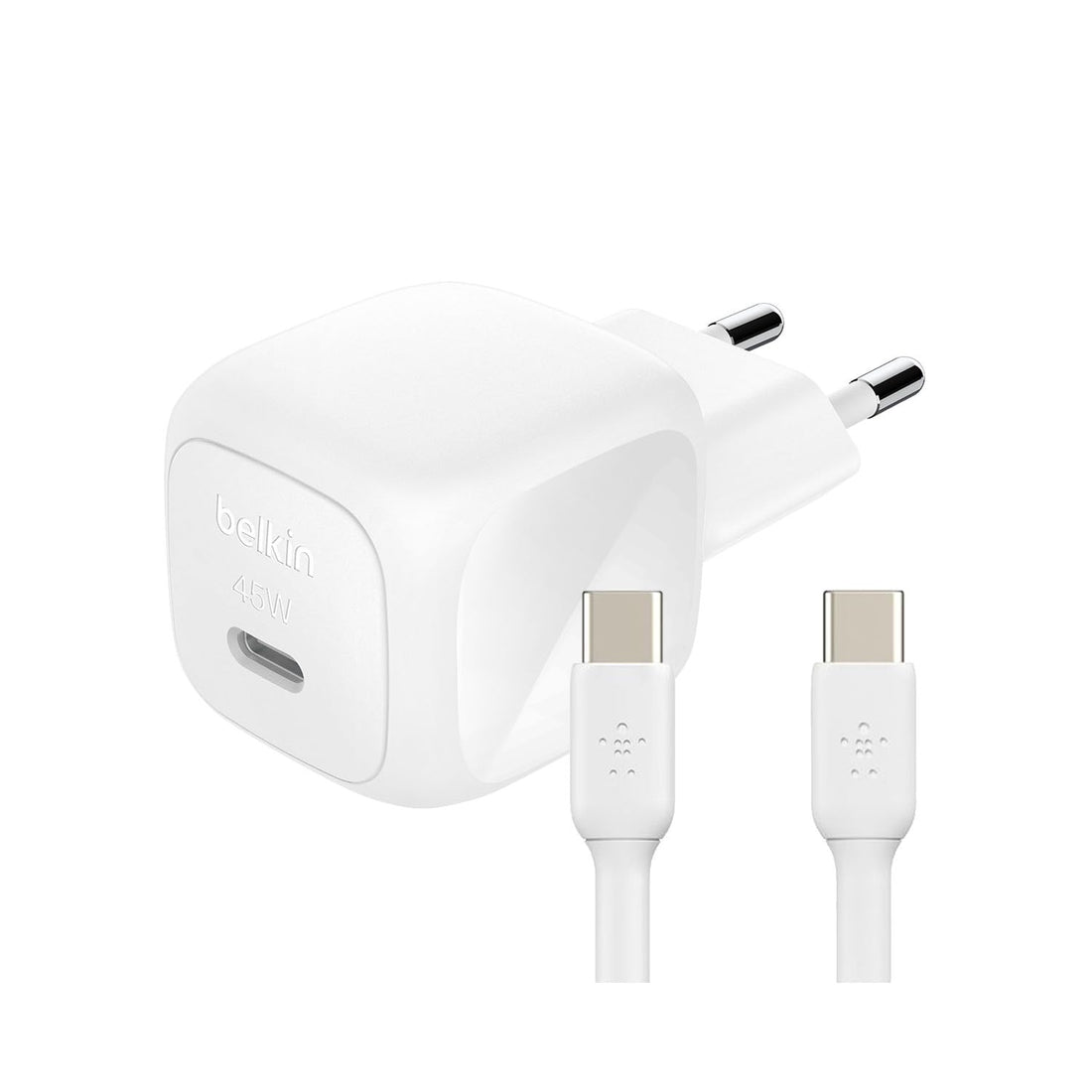Belkin Compact Wall Charger 45W + USB-C to USB-C Cable, Fast Charging for Apple iPhone 17, iPhone Air, iPhone 16 Serie, Samsung Galaxy S25, Google Pixel, iPad, AirPods & More - White