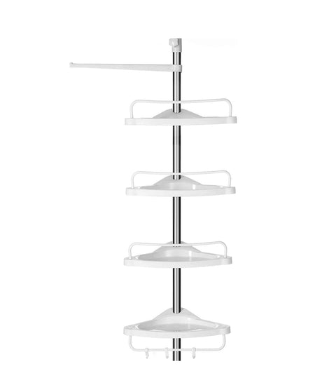 Songmix adjustable bathroom angle shelf, 95-300cm, floor to ceiling telescopic shower rack, stainless steel frame, 4 trays, 3 hooks, 1 towel rod, white and silver bcb02sw