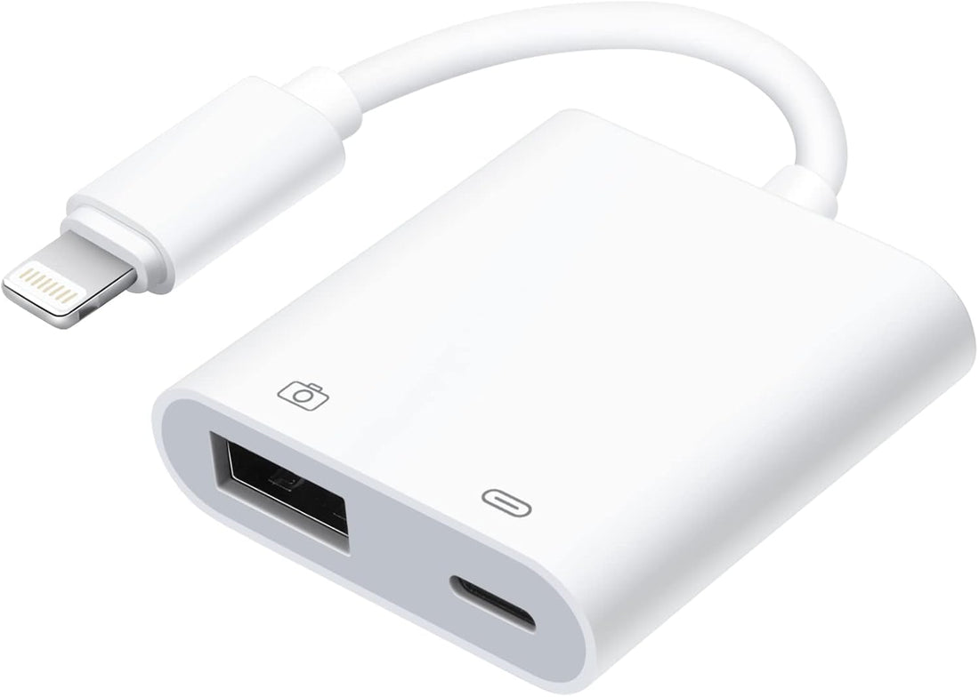 Lightning to USB Camera OTG Adapter With Charging Port for iPhone/iPad, Card Reader, Flash Drive, Keyboard, Mouse - Plug and Play