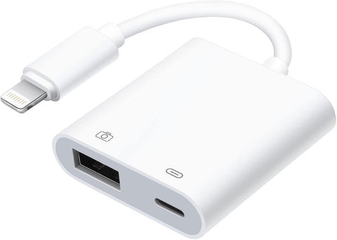 Lightning to USB Camera OTG Adapter With Charging Port for iPhone/iPad, Card Reader, Flash Drive, Keyboard, Mouse - Plug and Play