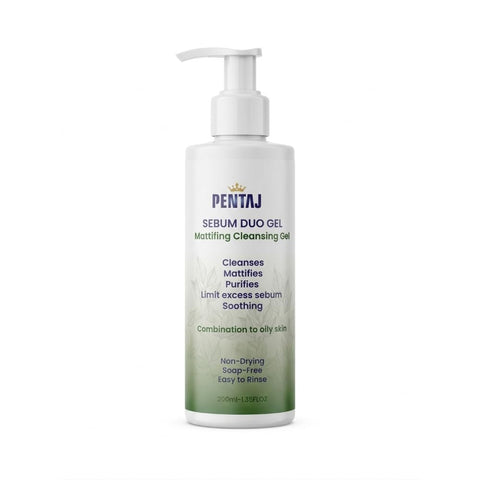 Pentaj Sebum Duo Gel Mattifying Cleansing Gel,200ml, with Chamomile Extract, Thyme Extract, Vitamin E and Menthol, for Combination to Oily Skin