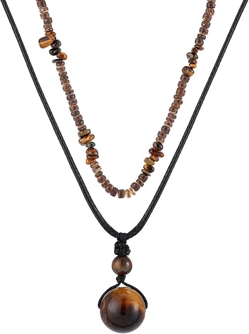 Seashell layered necklace with brown coconut beads, handmade boho jewelry, men's summer beach accessory, natural layered choker necklace