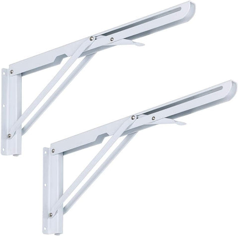Folding Shelf Brackets, 2 Pcs Heavy Duty Metal Table Shelf Hinges, Wall Mounted Folding Shelf Support Brackets for Living Room Kitchen Table Bench DIY White (40cm)