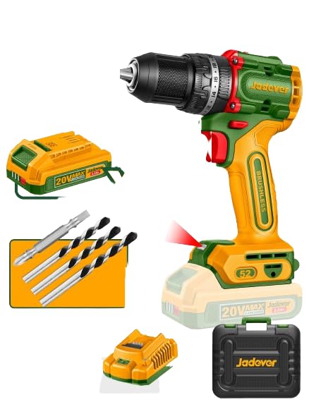 Jadever Compact Brushless Cordless Impact Drill 20v 52Nm JDCDP5281