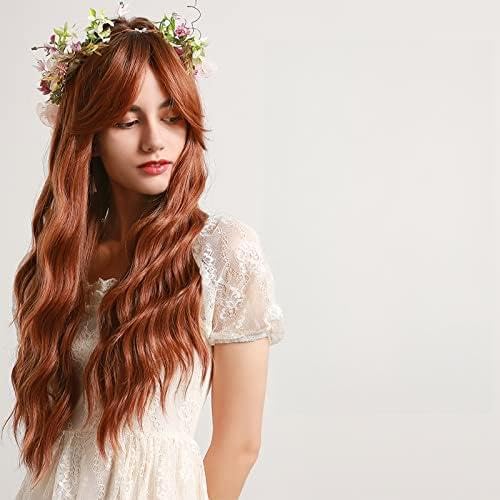 ECIF Wigs For Women - Long Straight Layered Wigs With Bangs Wigs Natural Synthetic Heat Resistant Wigs (Ginger)