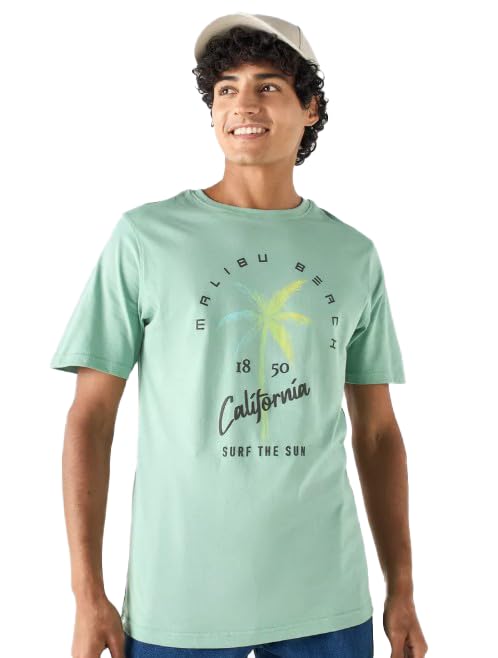 Splash Tropical Print Crew Neck Short Sleeves T-Shirt (XS)
