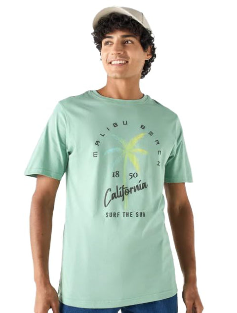 Splash Tropical Print Crew Neck Short Sleeves T-Shirt (XS)