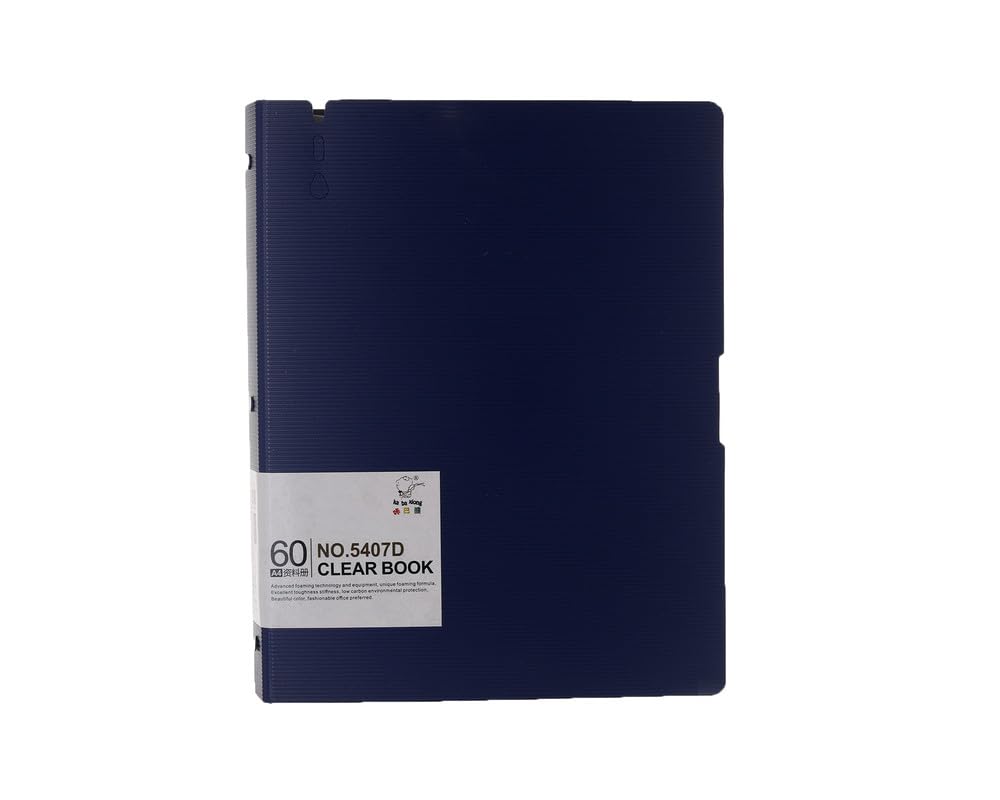 3A 5407D Ribbed A4 File 60 Pockets Plastic Size 30X24 CM - Navy