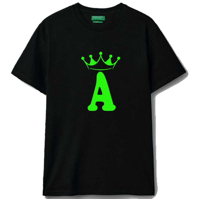 Black cotton t-shirt Crown Letter (A) Graphic Casual Wear size (2XL)