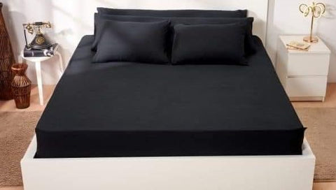 Al Hamad 3 Piece Cotton Elastic Sheet Set Suitable for Home, Hotels and Touristic Villages 1 Fitted Sheet with 2 Pillow Cover 50x70 (Black, Super King 180x200cm)
