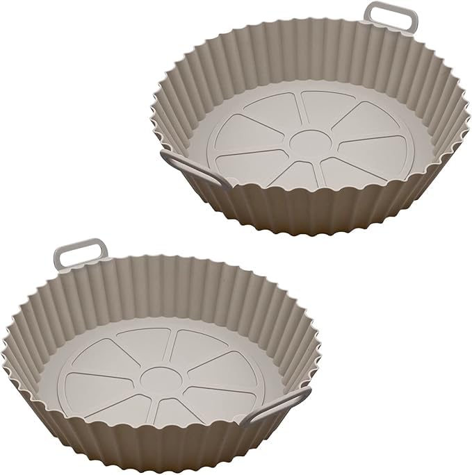 Air Fryer Set, 6 Way Reusable Silicone Heat Resistant Non-Stick Air Fryer with Handle Assorted Sizes Can Be Used in Microwave, Oven, Refrigerator, Grey