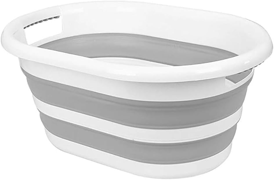 Foldable Laundry Basket, Collapsible laundry basket Plastic and Silicone Storage Box,Perfect for Travel and Trips, 38 Liters (Grey)