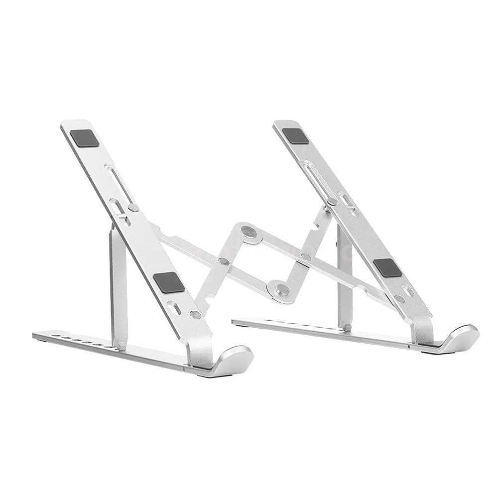 Desk Accessory - Adjustable Height Aluminum Laptop Stand for 10-15.6 Inch Devices, Stylish Silver Tone, Ergonomic Tilt Angles, Non-Slip Silicone Pads, Durable Construction to Enhance Productivity