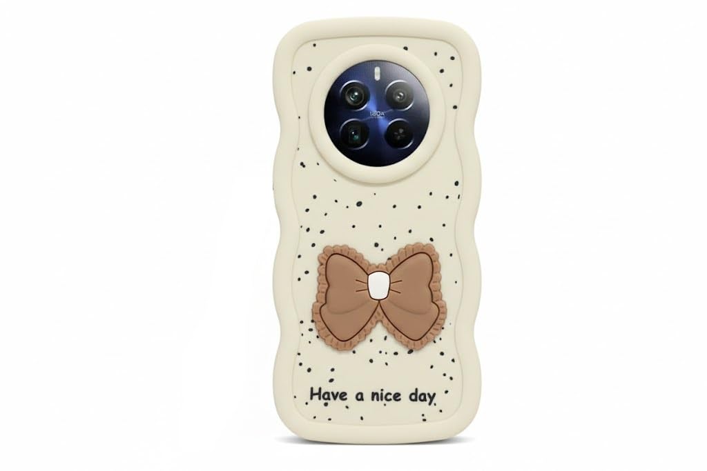 Compatible Case with Realme 12 Pro Plus, [Drop Protection] 3D Bow Pattern Soft TPU Shockproof Phone Case Full Body Protection (Beige)