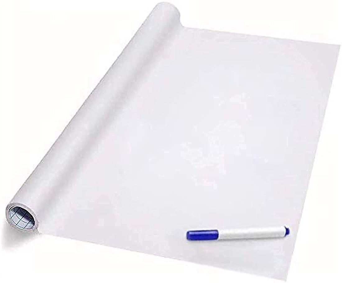 Techblaze Self Adhesive White Board Wall Sticker/Paper Peel & Stick Whiteboard for Dry Erase Wall Sticker White Board for Classroom, Office, Reminder, Self Study Board w/ 1 Water Pen (PVC 45 x 200cm)