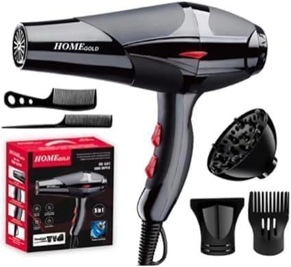 مجفف شعر Home Gold HG-681 5 في 1 باللون الأزرق الفاتح، قوة 4000 واط، أداء تجفيف فائق 5 في 1، إعدادات متعددة، عناية أيونية، وحماية من ارتفاع الحرارة
