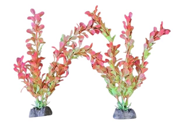 2PCS Artificial Aquarium Plants Plastic Fish Tank Plants Decorations Aquatic Plant Colorful Water Plant (Pink & Green, Medium)