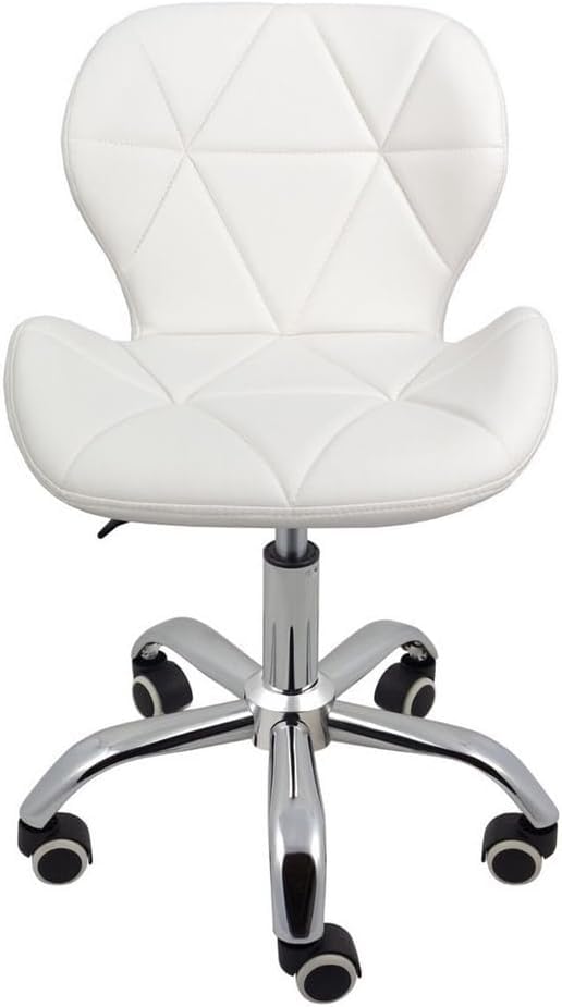 Reyad Group Modern Swivel Office Chair White Faux Leather, Chrome Base, Adjustable - White