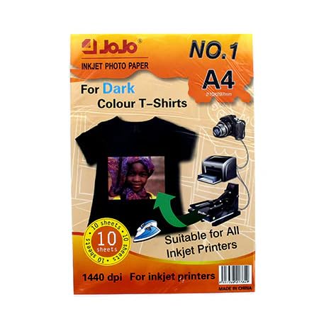 JoJo Dark T-Shirt Transfer Paper, A4 Size, 10 Sheets, for Inkjet Printers