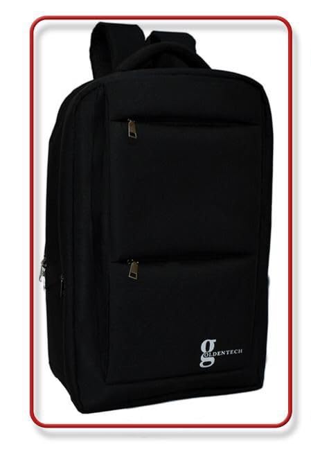 GOLDEN TECH Laptop Backpack - Black - Water Resistant Fabric & Shock Resistant Quilted