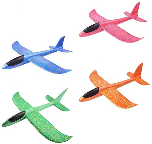 KINGSOO Glider Plane for Kids Valentines Gifts for Classroom, 4 Pack 15 inch Glider Airplanes Foam Flying Airplane Kit for Outdoor Sports Garden Yard Playing