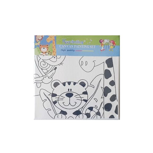 Keep Smiling Tiger and Giraffe Design Canvas Drawing Board for Kids, 20 cm x 20 cm Size, Multicolor