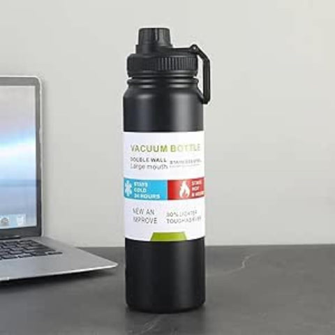 1000ml Vacuum Insulated Stainless Steel Thermal Bottle, Leakproof, BPA Free, Hot/Cold Sports Water Bottle for Coffee, Tea, Travel 1 litre bottle (Black 1000ml)