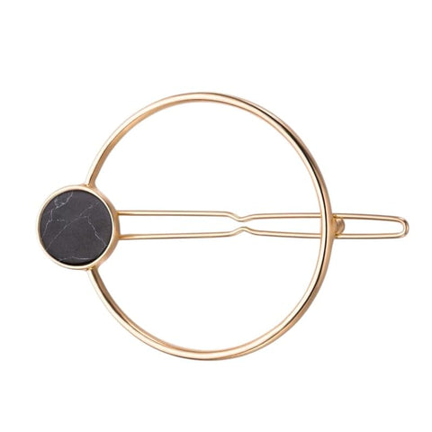 Gold Round Metal Hairpin with Elegant Geometric Design (Round with Black Lobe)