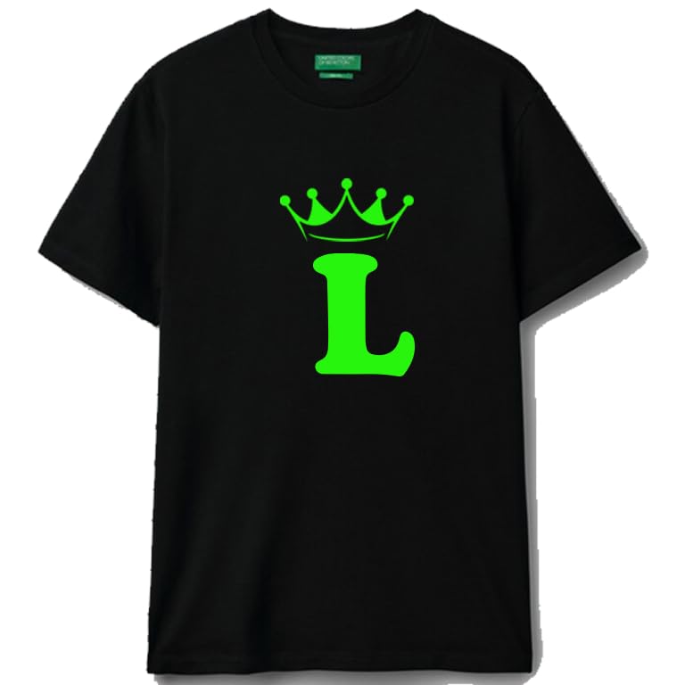 Black cotton t-shirt Crown Letter (L) Graphic Casual Wear size (L)