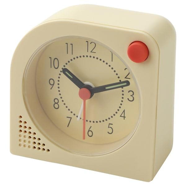 Ikeaa TJINGA Alarm Clock, 8 cm x 8 cm, 5-Minute Snooze Function, Pale Yellow