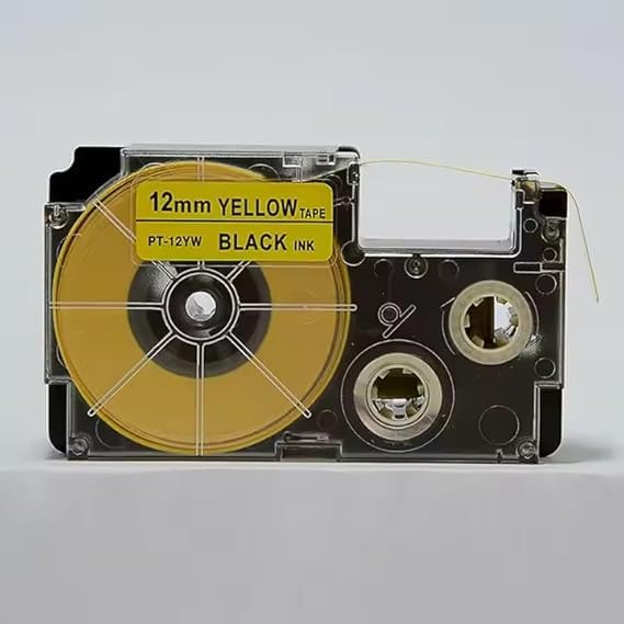 PT-12YW Compatible Label Tape 12mm Cassette Ribbon Tape Cartridge for Casio KL-820 Label Printer