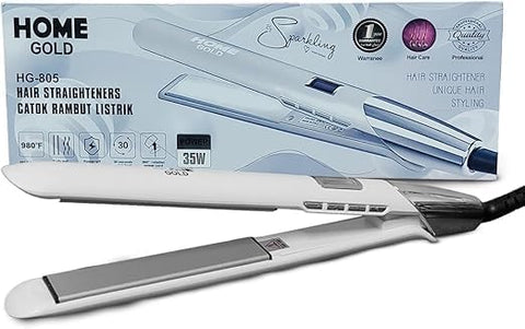 Hair Straightener 30 Second Heat Up Adjustable High Heat 360° Rotating Cord 35W Model For Curly And Straight Hair HG 805 (White)
