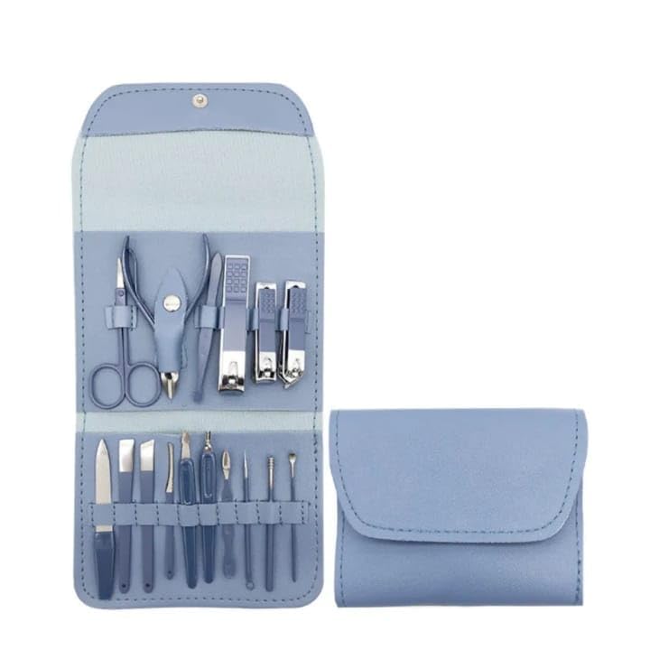 Manicure Set 16 Pcs Pedicure Kit Professional Nail Clippers Stainless Steel Grooming Tools For Men And Women With Travel Storage Case For Nail Care Cutting Shaping Trimming (Blue)