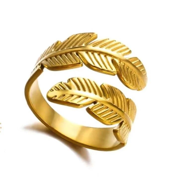 Ring Feather Double Symbolizing Freedom And Grace Stainless Steel 18k Gold Plated Women Dainty Friendship Gift - Adjustable