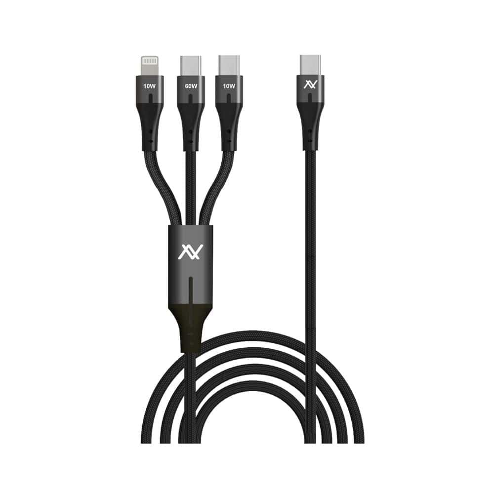 L'AVVENTO MP363 | 3in1 Fast Charging Cable | USB-C to Dual USB-C & Lightning | 100W | 3M Black