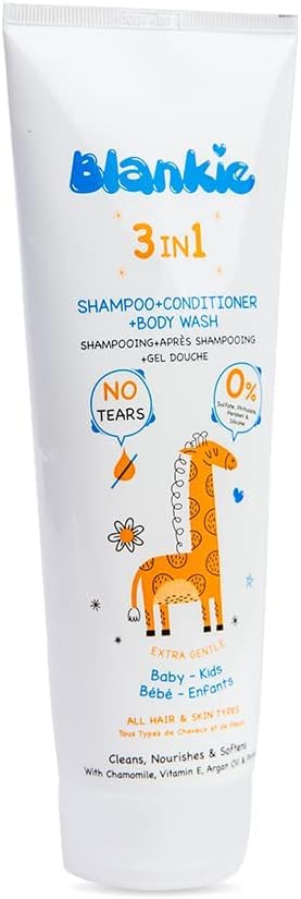 Blankie Baby Shampoo + Conditioner + Body Wash 3 in 1 – Soft Formula Enriched with Chamomile & Argan Oil – Tear-Free & Sulfate & Paraben Free – 200ml I from Al Safwa Pharmacy